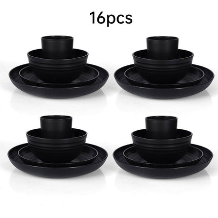 16PCS Eco-Friendly Wheat Straw Portable Tableware Set with Plate Bowl Cup