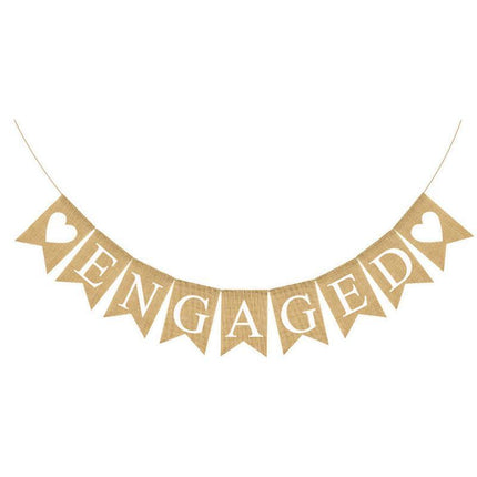 Engaged Hessian Banner Rustic Engagement Party Decorations Hearts Burlap Bunting - Aimall