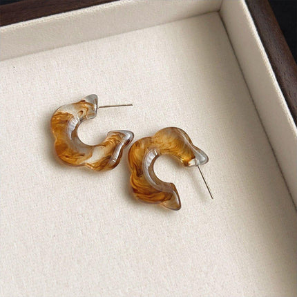 Vintage Amber C Shaped Earrings Retro Style Jewellery Women Girls Fashion