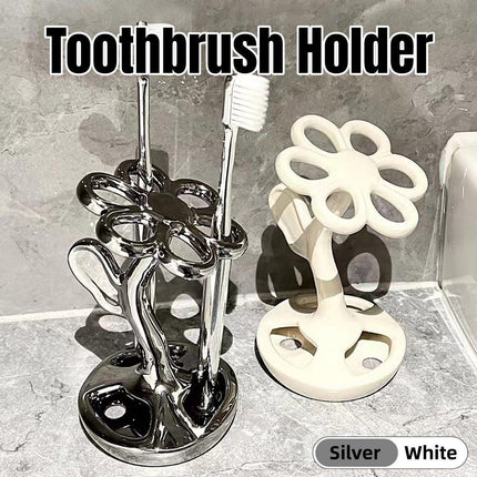 6 Slots Ceramic Toothbrush Holder Flower Shaped Makeup Brush Bathroom Shelf