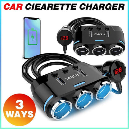 3 Way Multi Car Cigarette Lighter Socket Splitter Dual USB Charger/Power Adapter - Aimall