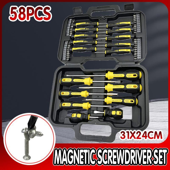 58Pcs Magnetic Screwdriver Set Slotted Phillips Bit Hex Pozidriv Torx Key Bit - Aimall