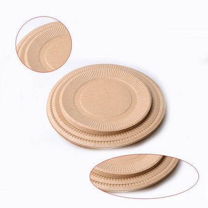 18CM Disposable Brown Paper Plates Dinner Dessert Party Plate Eco-Friendly Bulk - Aimall