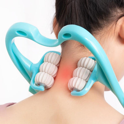 Hand 6-Roller Neck Shoulder Massager Trigger Point Pressure Pain Fatigue Relieve - Aimall