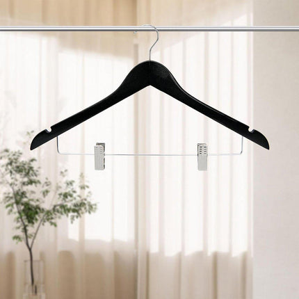 10 Pcs Wooden Non-Slip Wide Shoulder Clothes Hanger with Clip for Hotel Wardrobe