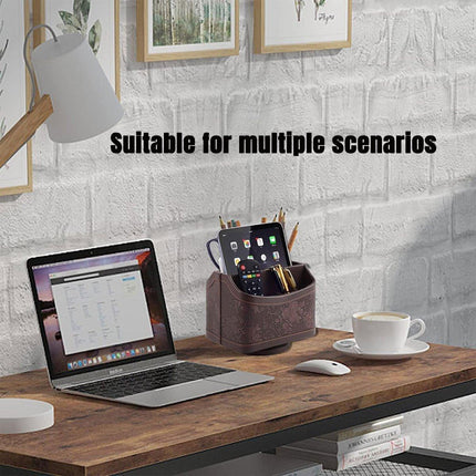 Leather Remote Control Holder 360 Degree Spinning Desk TV Remote Table Organizer