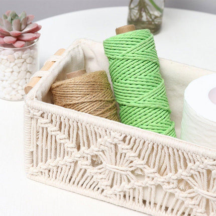 Pure Hand-Woven Square Storage Basket Desktop Organizer for Cosmetics Snacks