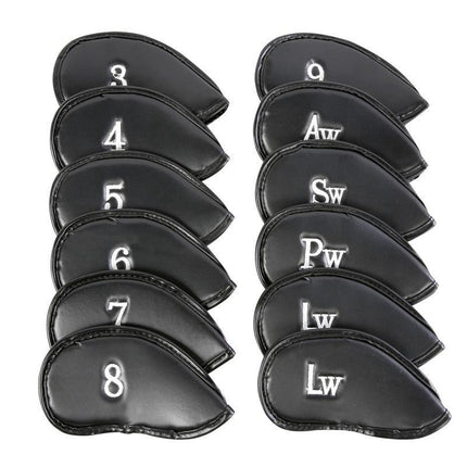 12PCS PU Leather Head Cover Golf Iron Club Putter Headcover 3-SW Set Black - Aimall