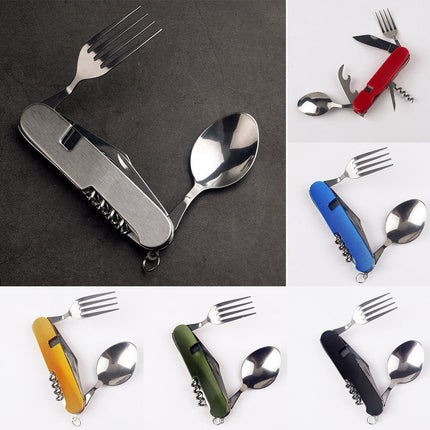 2X 6 in 1 Pocket Hiking Set Tool Fork Spoon Utensil Folding Camping Knife Travel