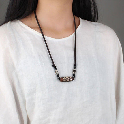 Ethnic Bead Choker Necklace Cotton Linen Fashion Jewelry Accessories for Women