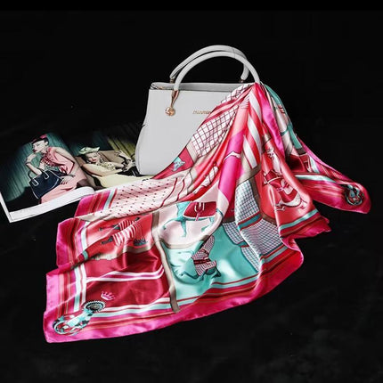 90x90cm Women Silk Satin Wrap Professional Lady Summer Beach Large Square Scarf - Aimall