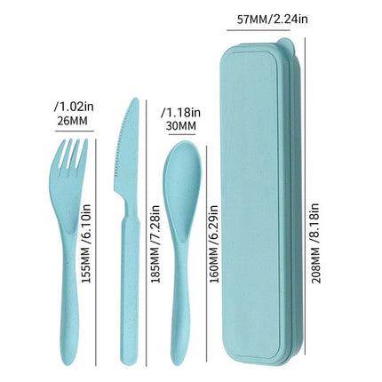 8 Sets Cutlery Wheat Straw Reusable Spoon Fork Knife Travel Portable Tableware