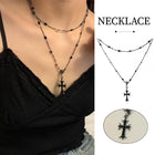 Women Fashion Double Layer Cross Pendant Necklace Retro Casual Sweater Chain