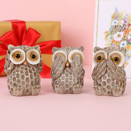 3pcs Resin Owl Ornaments Home Decor Figurines for Living Room Desktop Display