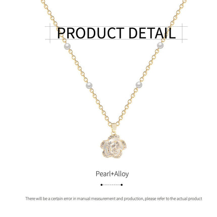 Golden Flower Pearl Necklace Elegant Jewelry for Women Fashion Gift Accessory