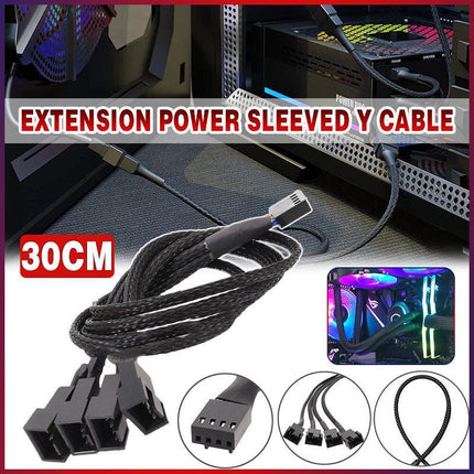 3 Pin Fan Splitter Cable 1 to 4 Ways Extension Power Sleeved Y Cable Case Coolin - Aimall