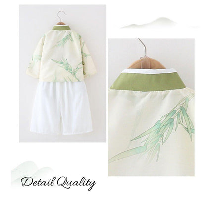 Autumn Boys Two-Piece Tang Suit Set Chinese Style Green Hanfu Cardigan Outfit