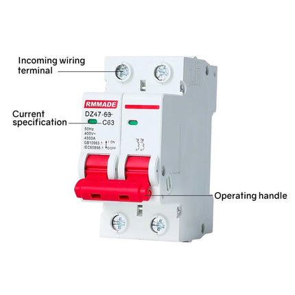 AC Circuit Breaker Solar 220-380V 2Pole Double MCB Mini 10-63 Amp