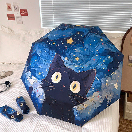 Cartoon Cat Folding Umbrella UV Protection Portable Sun Rain Dual-use Sunshade