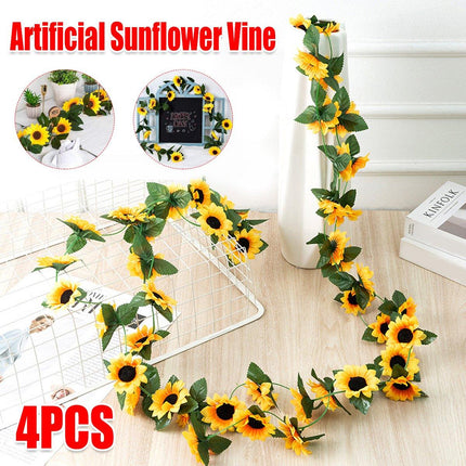 4pcs Artificial Sunflower Rattan Decorative Flower Garland Sunflower Vine Decor