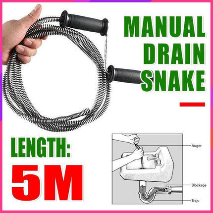 5M Manual Plumber's Drain Snake Cleaner Unblocker for Sink Waste Pipe Sewer - Aimall