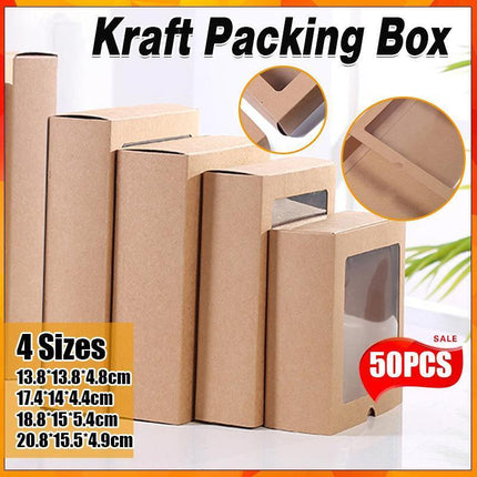 50PCS Kraft Paper Packing Box With Transparent PVC Window Drawer Display Gift Boxes Aimall