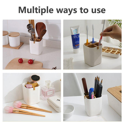 Bamboo Fiber Toothbrush Box Bathroom Organizer Desktop Storage Box Pen Holder