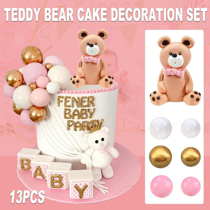 13pcs Teddy Bear Cake Decoration Set Party Birthday Teddy Bear Cake Topper