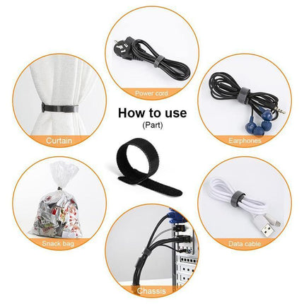 100PCS Reusable Cable Tie Nylon Hook Loop Strap Cord Ties PC TV Organiser