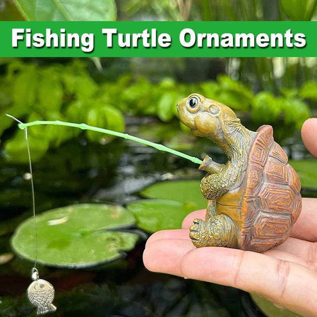 Fishing Turtle Ornament Cute Outdoor Patio Pool Decoration for Garden Balcony