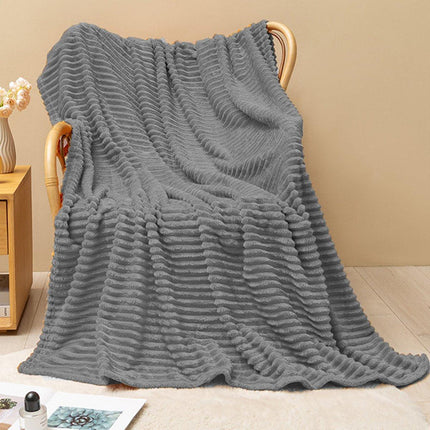 Grey Flannel Stripe Blanket Nap Lounge Throw For Sofa Cover Warm Bed Blanket