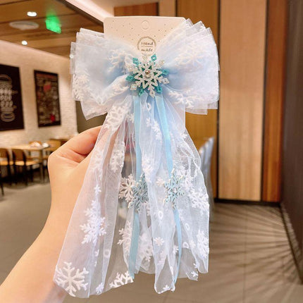 Girls Snowflake Hair Clip Tulle Veil Bow Barrettes Christmas Hairband Gift Party - Aimall
