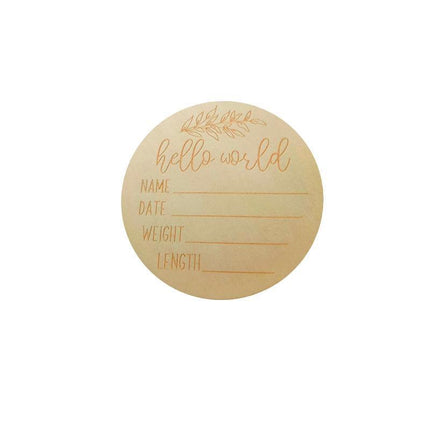 Hello World Baby Birth Announcement Plaque Wooden Disc Introducing Name Card - Aimall