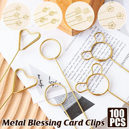 100pcs Flower Metal Clips Holders Gift Florist Bouquet Blessing Card Clips Set