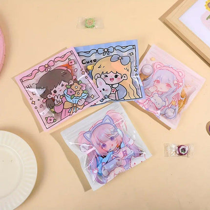 100pcs Cute Cartoon Ziplock Bags for Snacks Candy Cookies Plastic Storage Bags