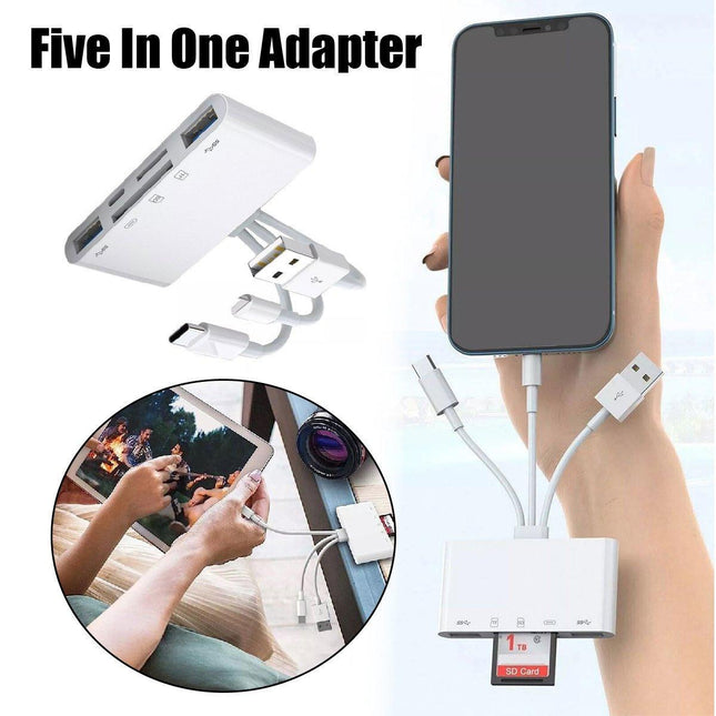 5-in-1 Multi Card Reader USB Adapter for SD Micro SD TF Memory Card Fast Transfer