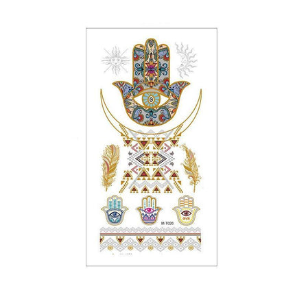 Women Lady Metallic gold silver color boho arm Body Temporary Tattoo Sticker Art - Aimall