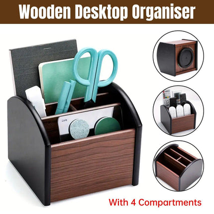 Rotatable Wooden Desktop Storage Box Organizer Creative Office Business Gift