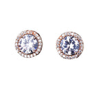 Red Garnet Diamond Halo Round Stud Earring Push Back Rose Gold Plated Women Gift - Aimall