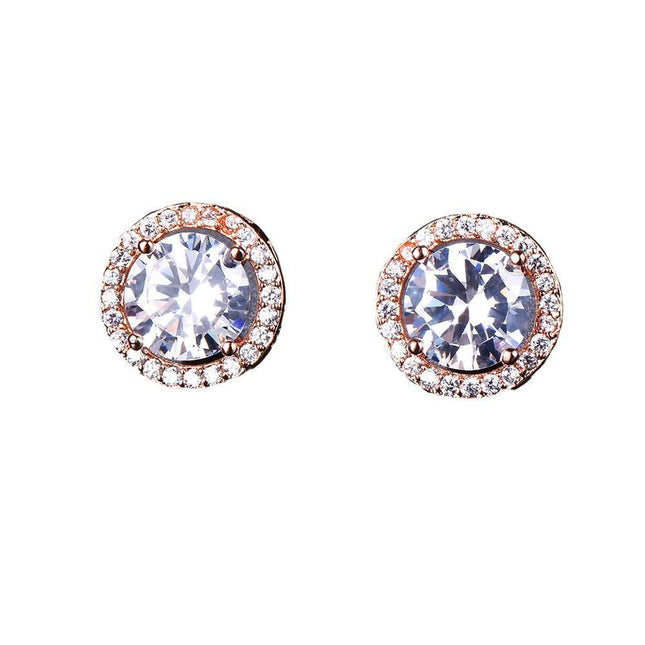 Red Garnet Diamond Halo Round Stud Earring Push Back Rose Gold Plated Women Gift - Aimall