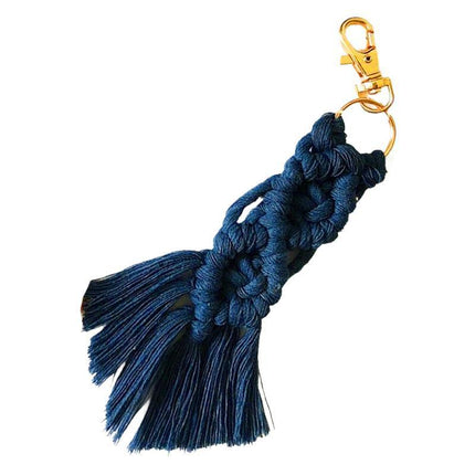 Boho Macrame Key ring Handwoven Tassel Pendant Keychain Purse Car Phone Bag - Aimall