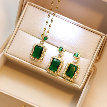 Vintage Paraiba Tourmaline Emerald Gemstone Earrings Ring Necklace Women Gift - Aimall