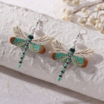 Vintage Dragonfly Earrings Ethnic Fabric Dangle Jewelry for Women Fashion