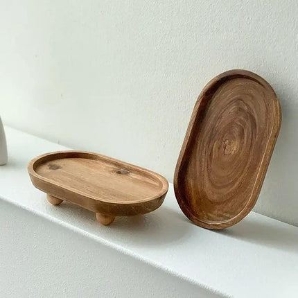 Wooden Oval Tray Multifunctional Dinner Plate Food Dish Ornaments Key Storage