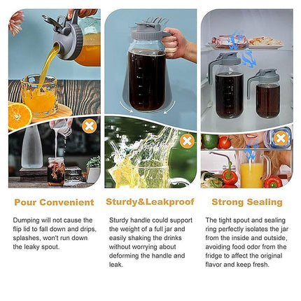 32oz Mason Jar with Lid Carrying Handle Airtight Glass Jar for Drinks or Storage