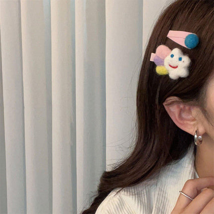 Cute Rainbow Moon Hairpin with Fabric Felt Ball Fashion Hair Accessories Gift