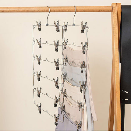 Six Layer Trouser Skirt Hanger Folding Storage Rack Pants Hanging Organizer