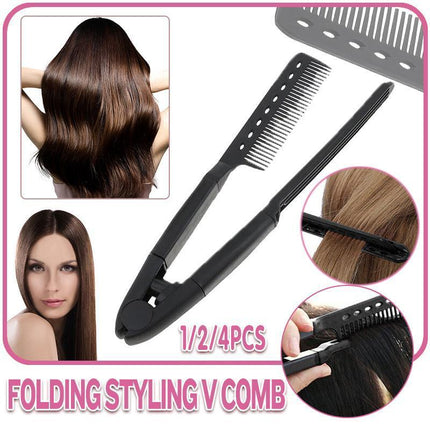 Folding Styling V Comb Hair Straightener Hairdressing Salon Straightening Brush - Aimall