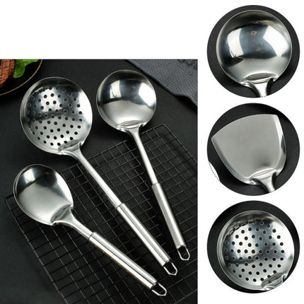 6PCS Stainless Steel Kitchen Utensil Set with Frying Spatula Colander and Spoon
