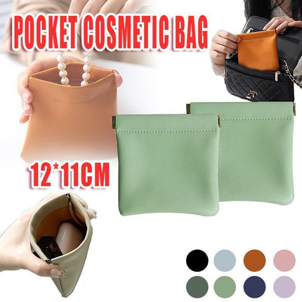 1x Pocket Cosmetic Bag Portable self-Closing Water-Resistant Leather Storage Bag - Aimall